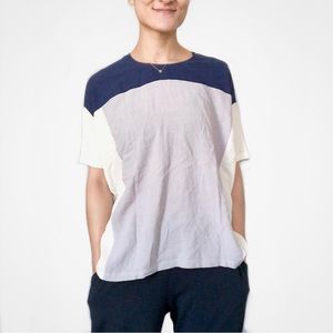 NWT 7115 by SZEKI colorblock short sleeve crepe blouse